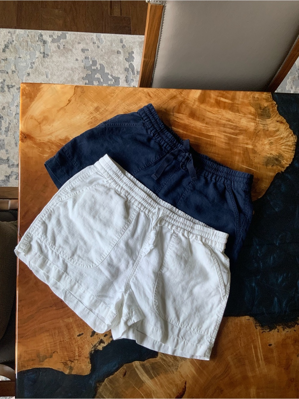 NEW J. CREW Navy and White Elastic-Waist Linen Shorts